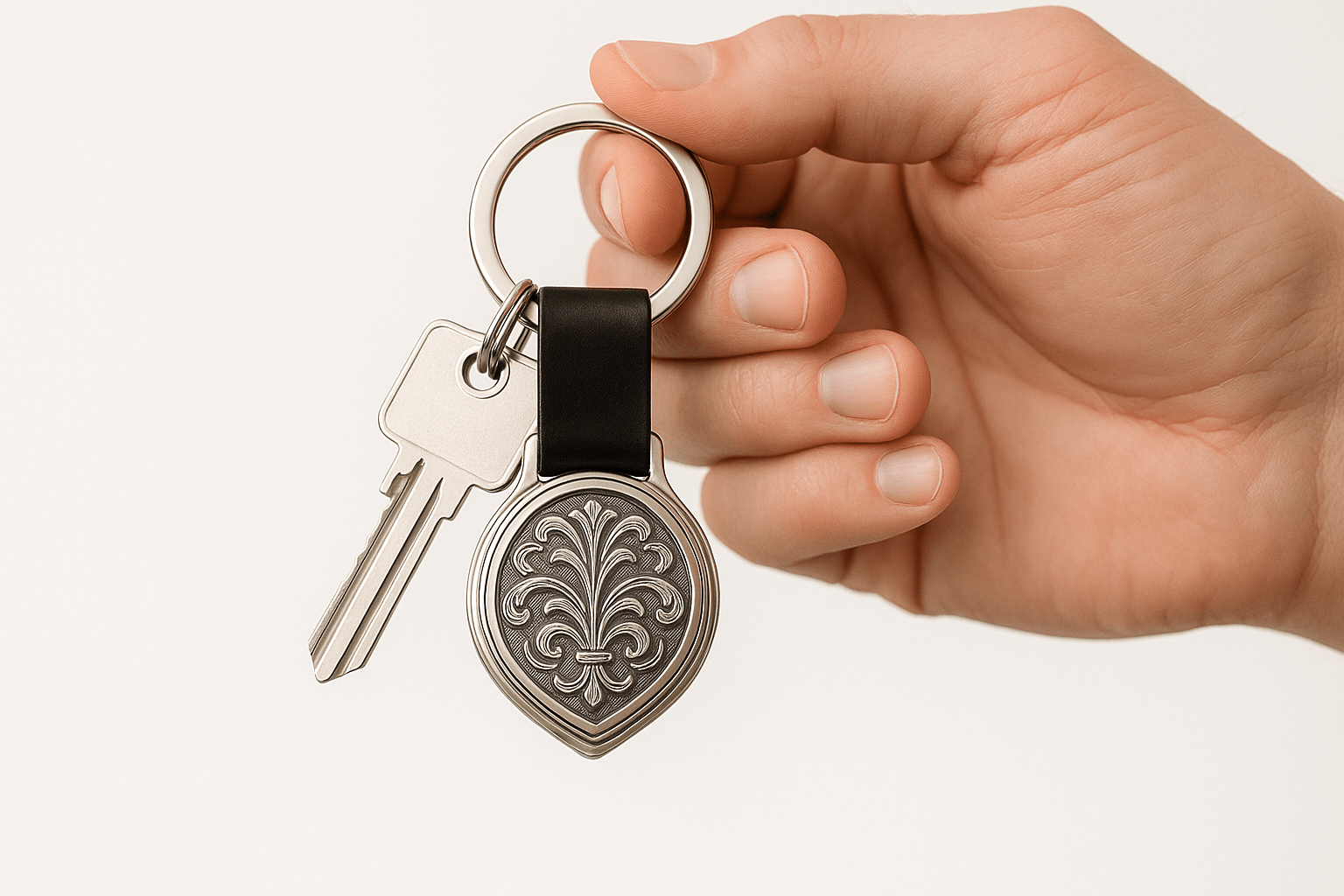 Kms2 Silver Teardrop Keychain with Leaf Pattern - Premium Quality S500925 - Rosa argento