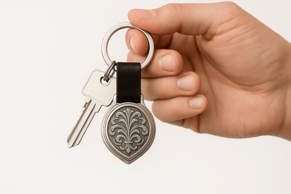 Kms2 Silver Teardrop Keychain with Leaf Pattern - Premium Quality S500925 - Rosa argento