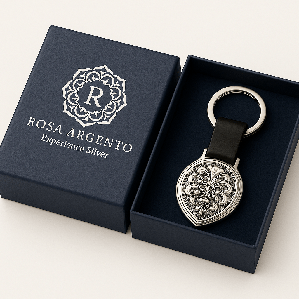 Kms2 Silver Teardrop Keychain with Leaf Pattern - Premium Quality S500925 - Rosa argento