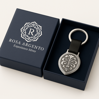 Kms2 Silver Teardrop Keychain with Leaf Pattern - Premium Quality S500925 - Rosa argento