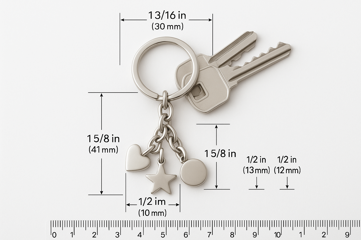 Triple Pendant Keychain Measurement Guide