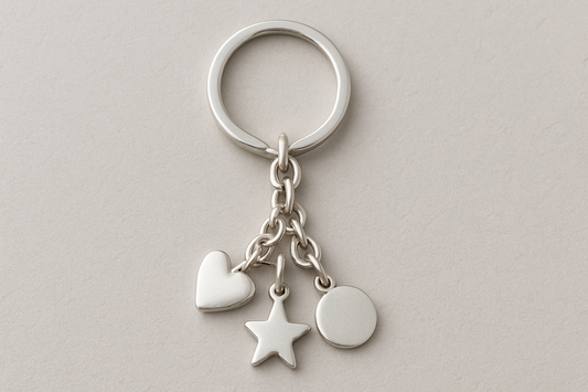 Triple pendant keychain with heart, star and circle
