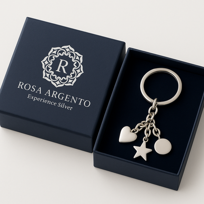 Triple Pendant Keychain with Rosa Argento Box