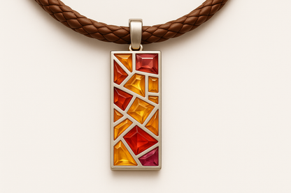 Warm-toned mosaic pendant with silver setting